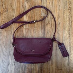 Fossil Maroon Leather Shoulder Bag